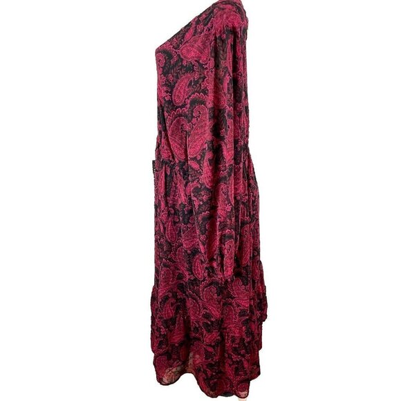 Torrid Plus 3 Paisley Chiffon Lined Tie Open Back Sheer Long Sleeve Midi Dress - Picture 5 of 6
